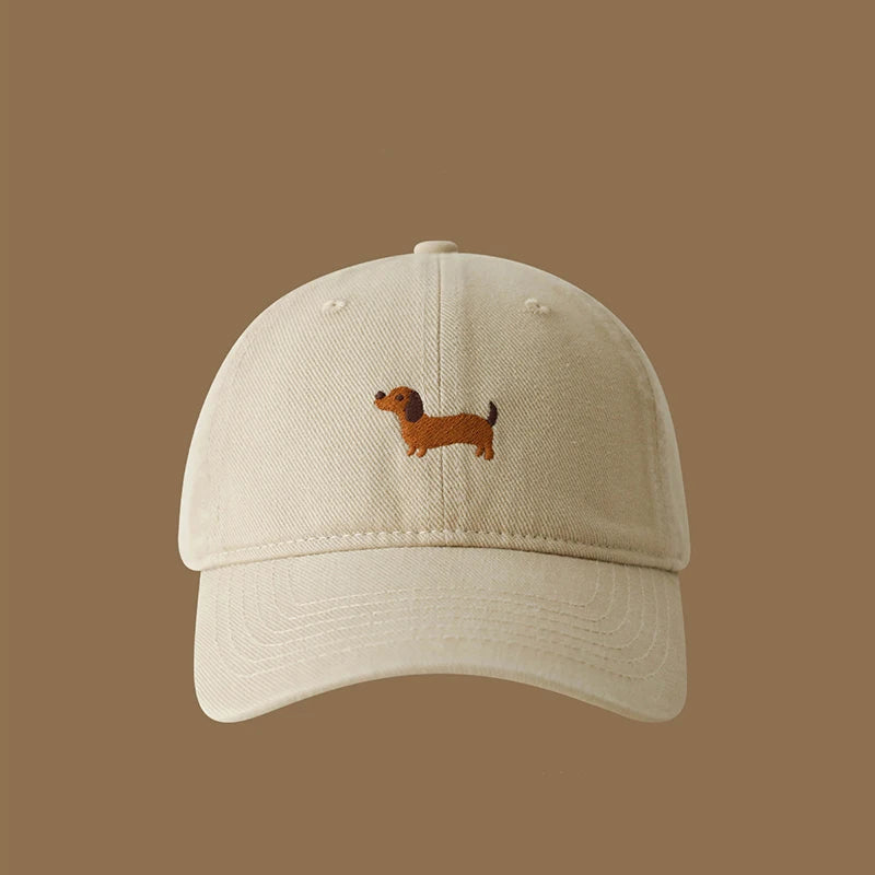 New Embroidered Dachshund Washed Cotton Baseball Cap Fashion Women Adjustable Wide Brim Trucker Hat Outdoor Men Snapback Caps