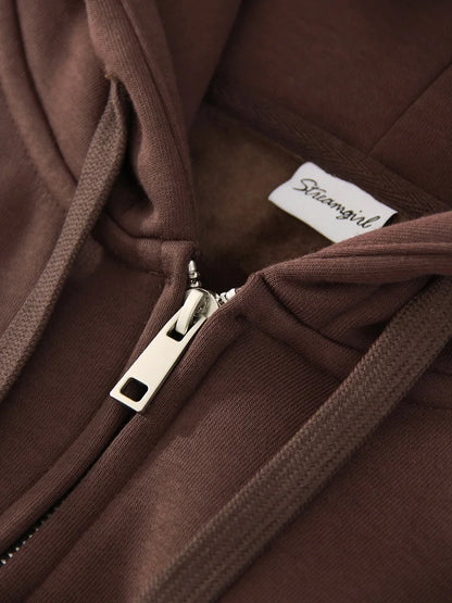 Women Tracksuits Winter Fleece Sweatsuit Brown Warm Crop Zipper Hoodies And Sweatpants Set For Women 2 Piece Velvet Pants Sets
