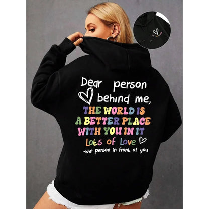 Dear Person Behind Me Hoodie Women Colored Letters Warm Fleece Woman Hoody Fur-liner Spring Autumn Hoodies Y2K Casual Tops