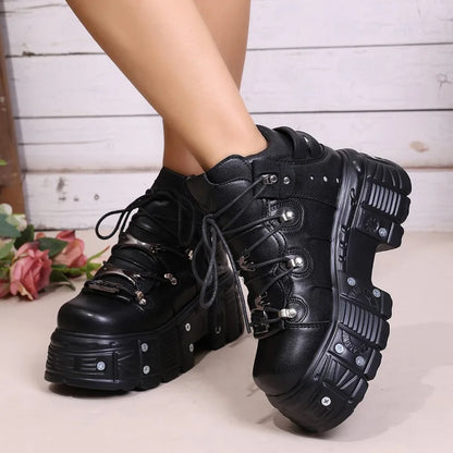 New Platform Women's Personality Casual Sneakers Autumn Round Toe Strappy Heels