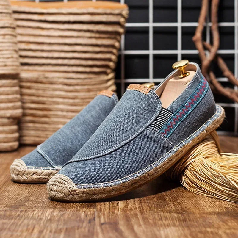 Mens Casual Vintage Loafers Flat Hemp Bottom Fishermen Shoes Driving Soft Shoes Holiday Beach Sailing Bohemian Autumn Size 38-45
