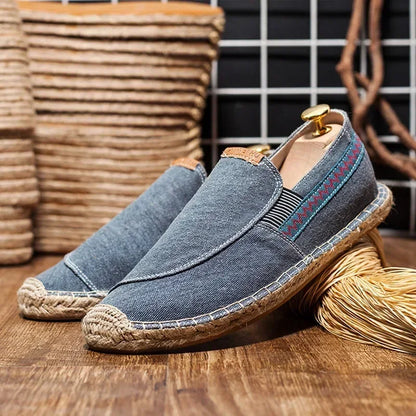 Mens Casual Vintage Loafers Flat Hemp Bottom Fishermen Shoes Driving Soft Shoes Holiday Beach Sailing Bohemian Autumn Size 38-45