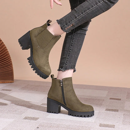 2024 Women Designer Elegant Platform Round Toe Zipper Ankle Boots Women Autumn Winter Comfy Platform Short Boots Shoes for Women