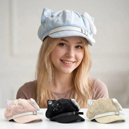 Cute Cat Ears Women's Beret Anime Cat Paw Pattern Newsboy Cap Japanese Style Sweet Baseball Cap Everyday Outfits
