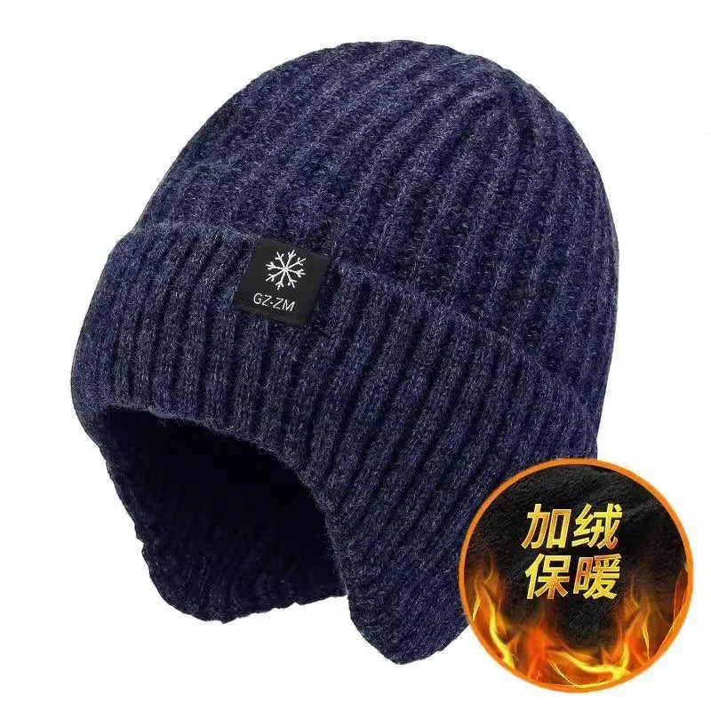 Men Winter Knitted Hat with Neck Scarf Plush Warmth Peaked Cap Earmuff 2025 Fashion Faux Fur Bomber Hats Cycling Ear Protection