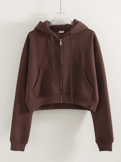 Women Tracksuits Winter Fleece Sweatsuit Brown Warm Crop Zipper Hoodies And Sweatpants Set For Women 2 Piece Velvet Pants Sets