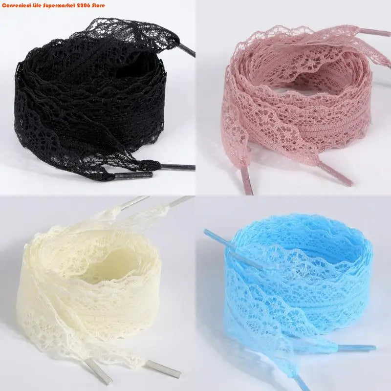 E06E 1 Pair Lace Shoelaces for Women and Girls 3CM Wide Flat Design Shoestrings Laces for Sneakers and Casual Wear Shoes