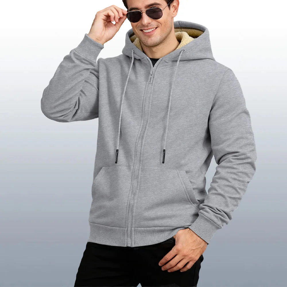 Winter Lambswool Zipper Hoodies Thicken Warm Jackets Long Sleeve Sweatshirts Casual Sports Fleece Black Coats Hooded Men Coat To