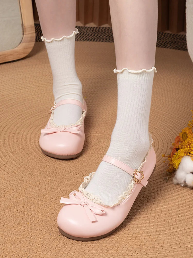 Spring Autumn Pink White Mary Janes Flat Shoes Woman Round Toe Buckle Strap Lolita Girls Student Ballet Flats Plus Size