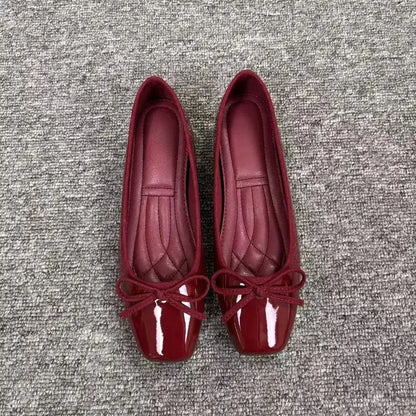 New Bowknot Shallow Soft-soled Women’s Loafers, French-style Versatile Square-toe Flats, Flat Ballet Shoes Spring and Autumn