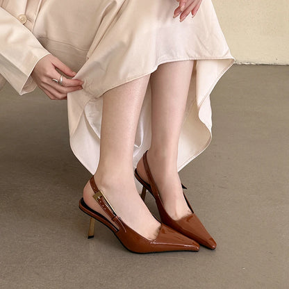 SUOJIALUN 2024 Spring New Band Women Pumps Shoes Fashion Shallow Slip On Slingback Sandals Thin High Heel Dress Sexy Pumps Shoes