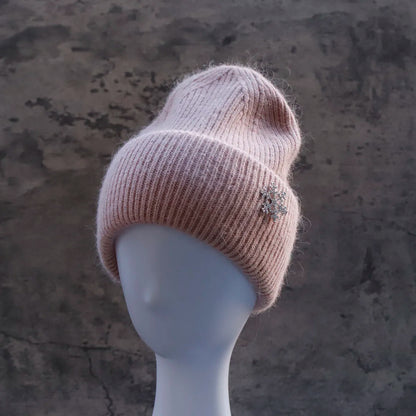 Hot Selling Winter Hat Real Rabbit Fur Winter Hats For Women Snowflake Warm Beanie cold Hats Women Solid Adult Cover Head Cap