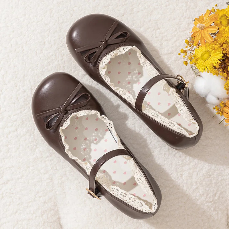 Spring Autumn Pink White Mary Janes Flat Shoes Woman Round Toe Buckle Strap Lolita Girls Student Ballet Flats Plus Size