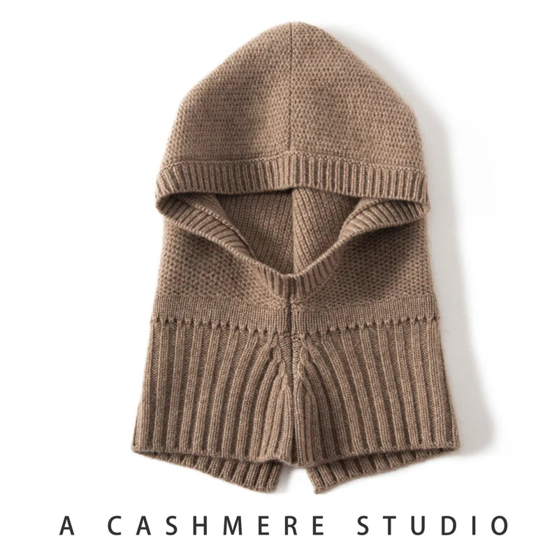 New Autumn and Winter Women's Hat 100% Cashmere Knitted Scarf Hats Outdoor Warm Fashion Girl Cap Lady High Quality Neck Sarf