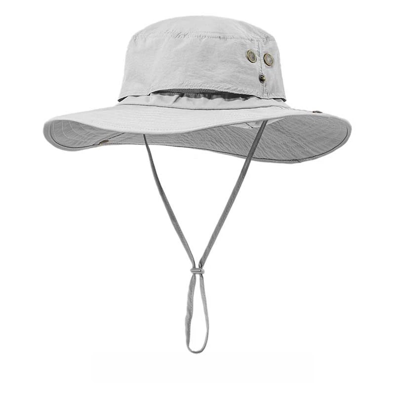 Wide Brim Waterproof Big Size 63-67cm Bucket Hats Men Summer UV Protection Sun Hat Foldable Chin Strap Hiking Cap Fishing Hat