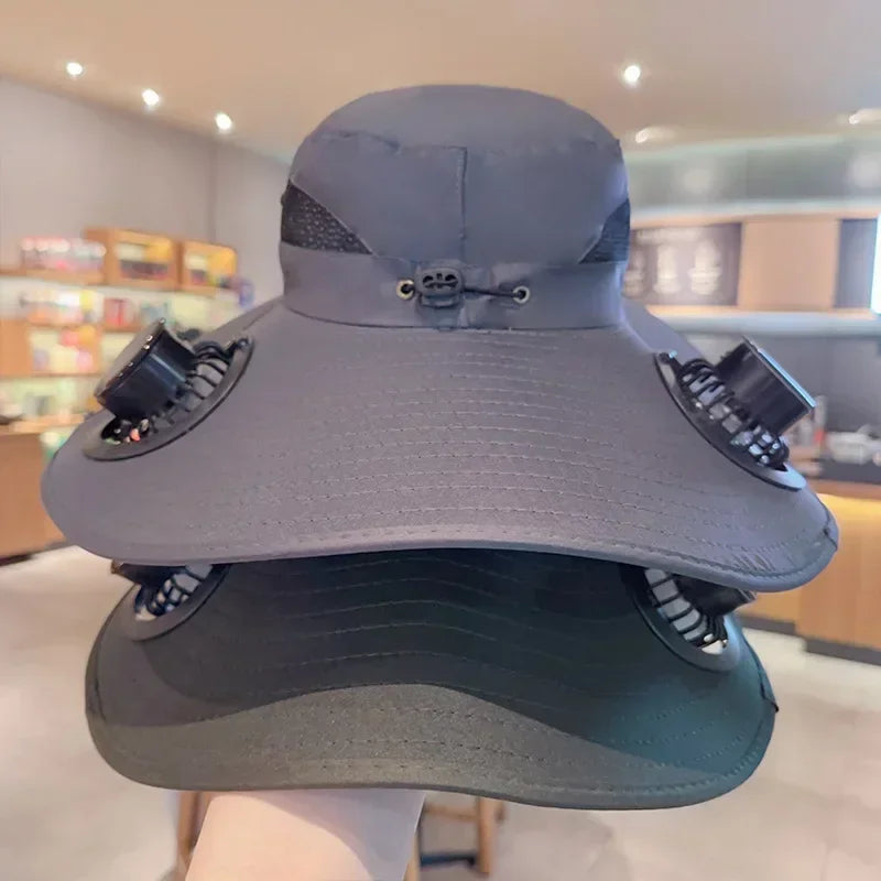 Solar Powered Fishing Hat With USB Charging Fan Adjustable Breathable Cap for Hiking Camping Outdoor Sports Father Day Gift