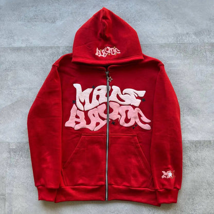 Retro Star and Letter Printed Zipper Hoodies 2025 Spring Autumn Harajuku Y2K Women and Men Fashion Hip Hop Long Sleeve Hooded