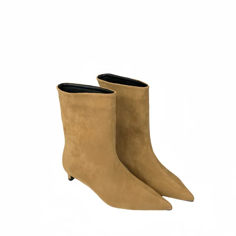 Autumn Winter Pointed Toe Ankle Boots Women Designer Vintage Thin Low Heel Shoes Modern SHort Botas Zapatos De Mujer