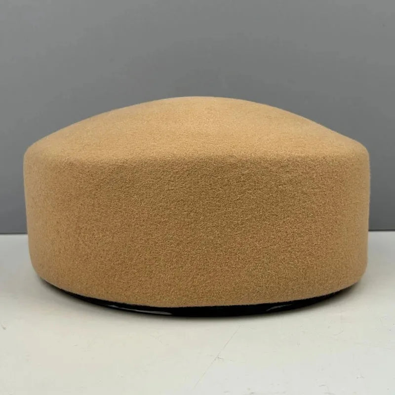 Women Wool Felt Berets Hat Vintage Hard Top Concave Top Fedoras Hats Wedding Fascinator Hats Wedding Cocktail Party Pillbox Cap