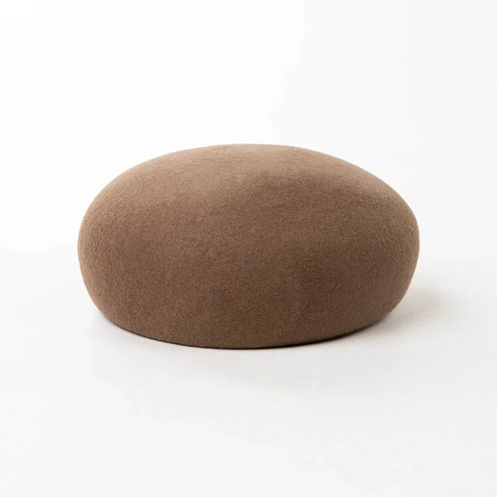 Women Wool Felt Berets Hat Vintage Hard Top Concave Top Fedoras Hats Wedding Fascinator Hats Wedding Cocktail Party Pillbox Cap