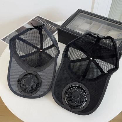 Solar Powered Cap with Fan Summer Breathable Mesh Sun Protection Outdoor Baseball Hat for Men USB Rechargeable Cooling Headwear