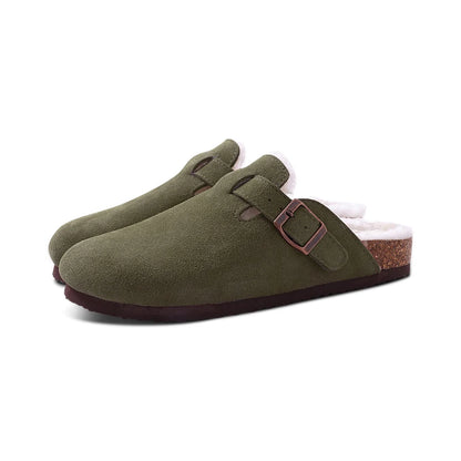 Comwarm Fur Lined Clogs For Women Men Winter Fuzzy Cork Slippers Fur Cork Mules Short Plush House Cork Shoes Winter zuecos mujer