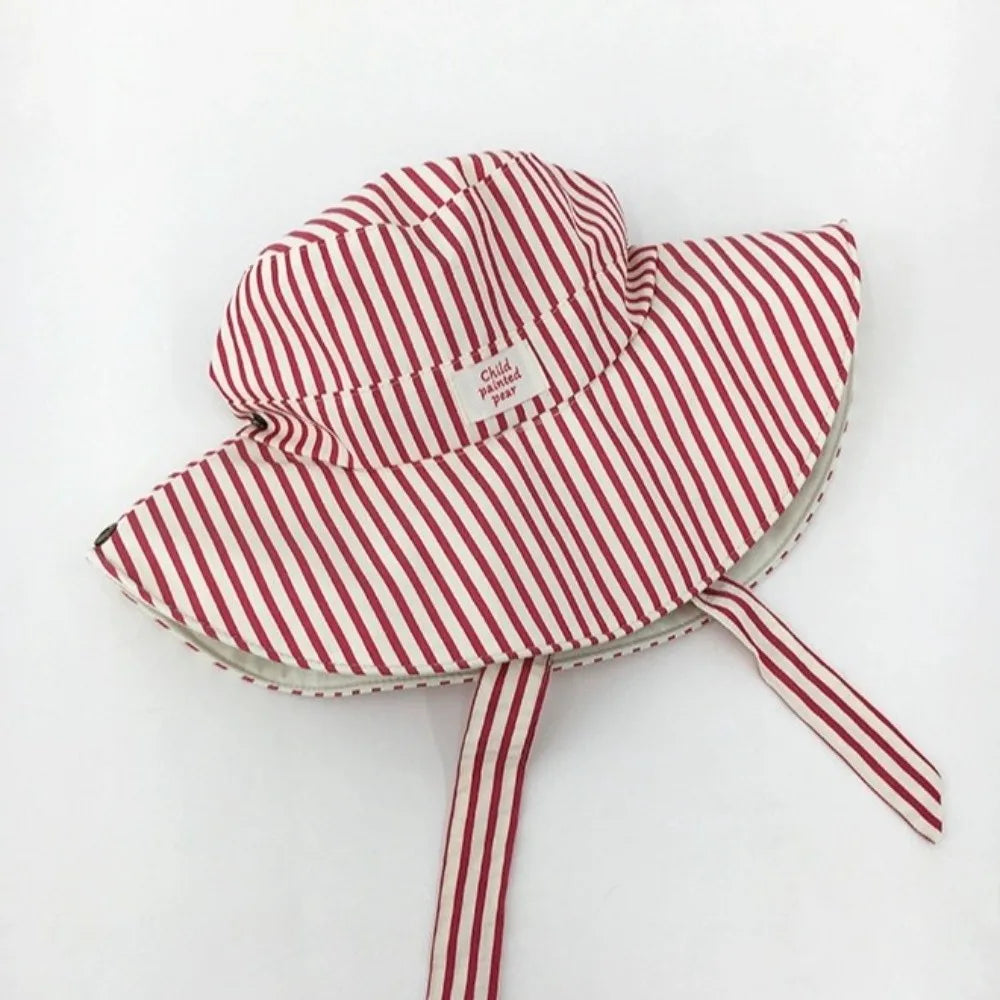 Retro Wide Brim Reversible Bucket Hat UV Protection Breathable Striped Sun Hat Windproof Foldable Fishmen Hat Vacation