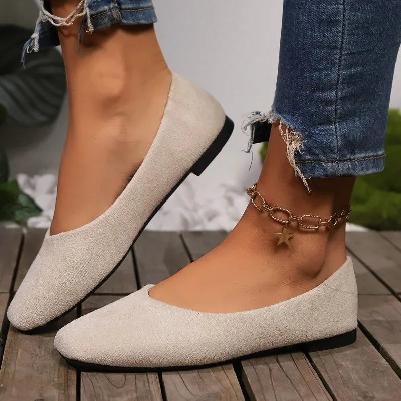 Women's Loafers 2025 New Elegant Ladies Causal Flat Shoes Square-toe Spring Autumn Shallow Women's Fashion Ballet Shoes Simple