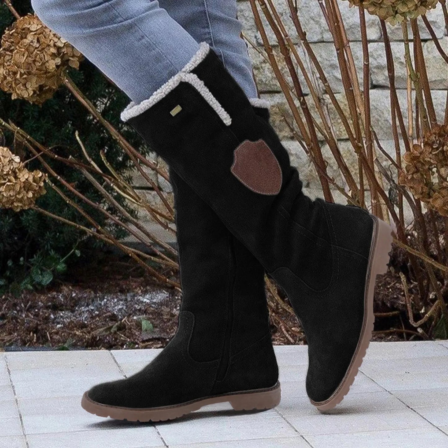 Fashion Half Boots Women Solid Color Large Size Slope Autumn Winter Suede Side Zipper Shoes Round Head Comfort Casual Boots