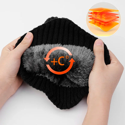 Men Winter Knitted Hat with Neck Scarf Plush Warmth Peaked Cap Earmuff 2025 Fashion Faux Fur Bomber Hats Cycling Ear Protection