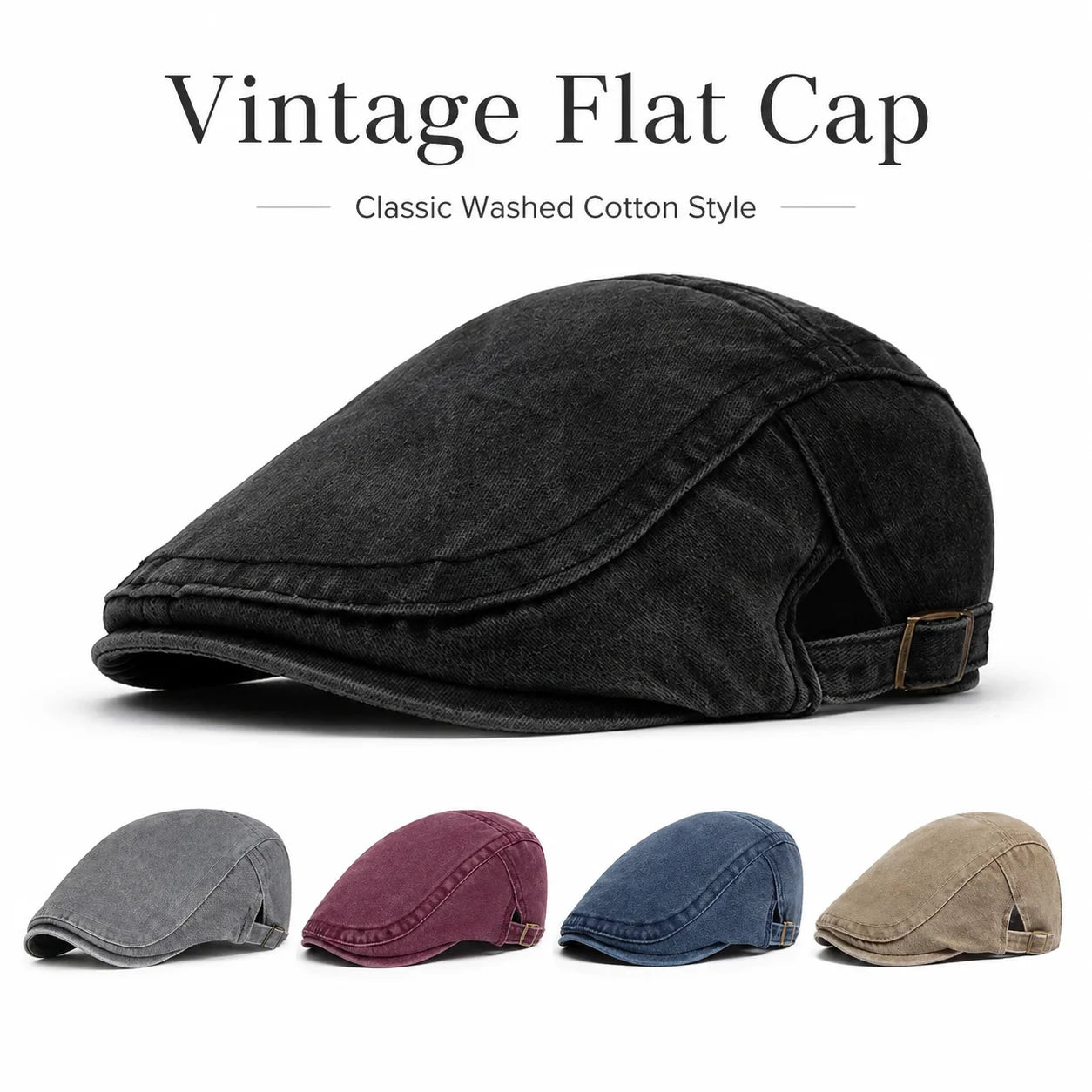 Vintage Washed Cotton Flat Cap Men Newsboy Hat Duckbill Ivy Cap Women Casual Driving Cabbie Painter Beret Spring Autumn