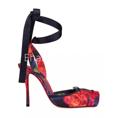 European and American Summer Women's Thick Bottom Stiletto Sandals Square Headband Butterfly Wedding Party Ballet High Heels
