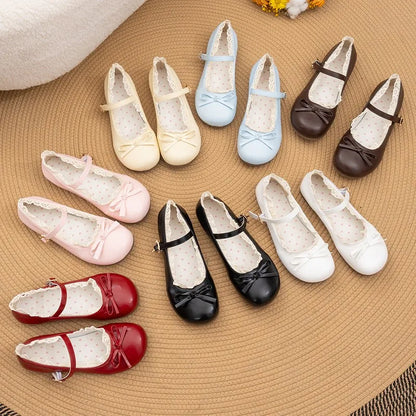 Spring Autumn Pink White Mary Janes Flat Shoes Woman Round Toe Buckle Strap Lolita Girls Student Ballet Flats Plus Size