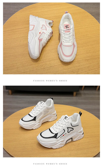 2024 New spring autumn Lace-up Wedge Sneakers Women Breath Thick Bottom lightweight sports shoes Comfortable Leisure Shoes