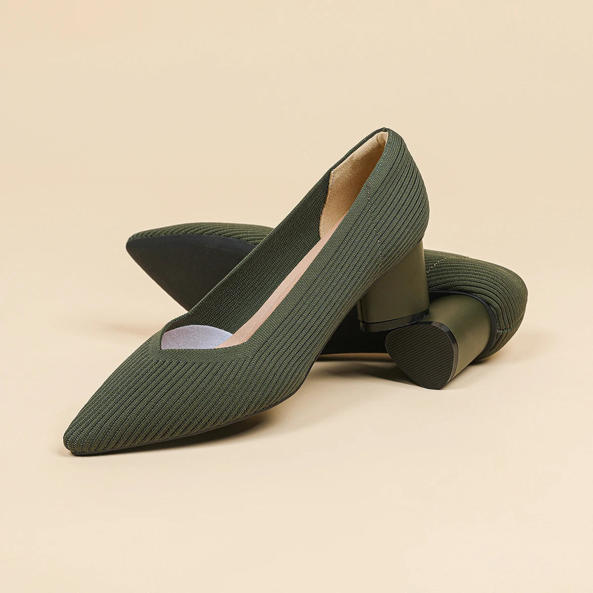 Women's high heels, pointed knit breathable and comfortable shoes (5cm high), new for autumn 2024
