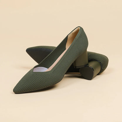 Women's high heels, pointed knit breathable and comfortable shoes (5cm high), new for autumn 2024