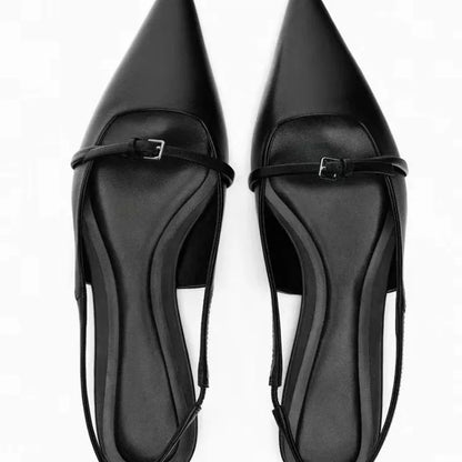 2024 New Bling Women Sandal Fashion Pointed Toe Shallow Slip on Ladies Elegant Slingback Shoes Med Heel Flat Shoes