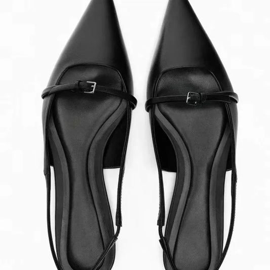 2024 New Bling Women Sandal Fashion Pointed Toe Shallow Slip on Ladies Elegant Slingback Shoes Med Heel Flat Shoes