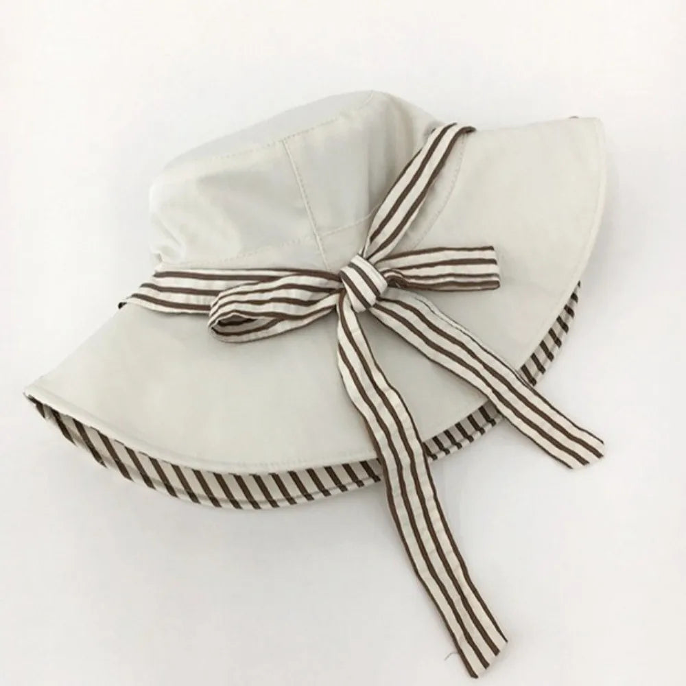 Retro Wide Brim Reversible Bucket Hat UV Protection Breathable Striped Sun Hat Windproof Foldable Fishmen Hat Vacation