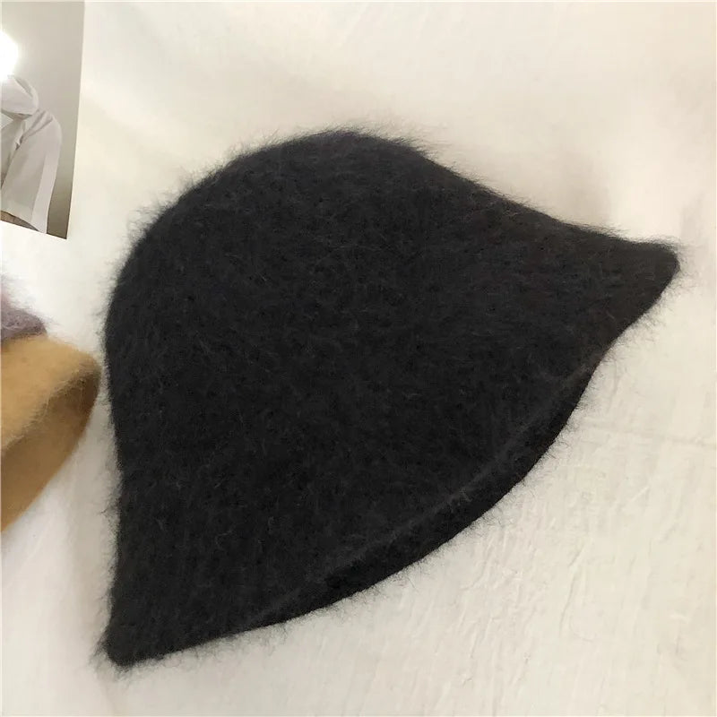 Good Angola Long Rabbit Fur Fisherman Bucket Hat Winter Fashion Soft Warm Wool Basin Cap Foldable Women Gift