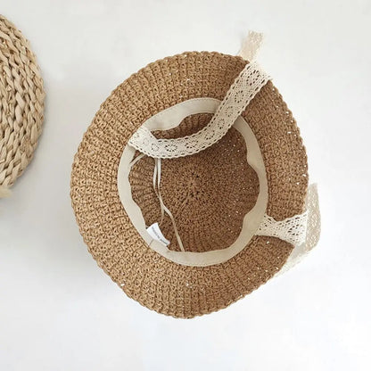 Fashion Lace Baby Hat Summer Straw Bow Baby Girl Cap Beach Children Panama Hat Princess Baby Hats and Caps for Kids 1PC