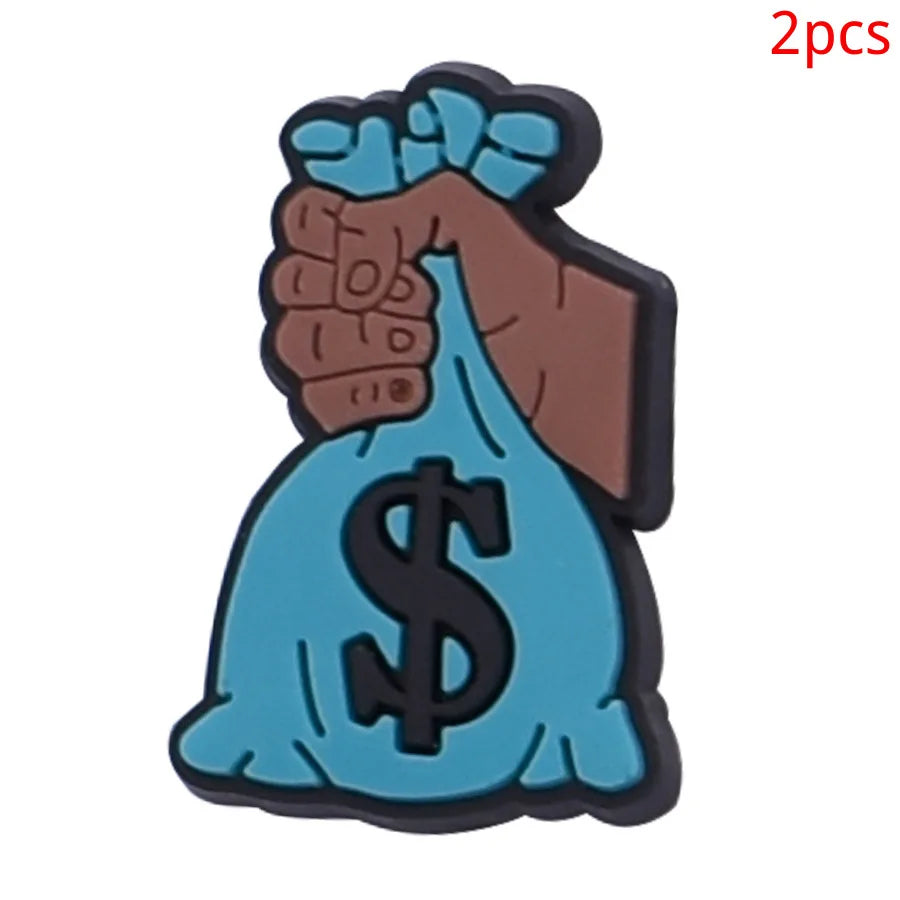 2pcs Lot Coin Money Shaped Character Shoe Buckles Charms Combination Designer for Women Accessories for Girls Adults Unisex Gift
