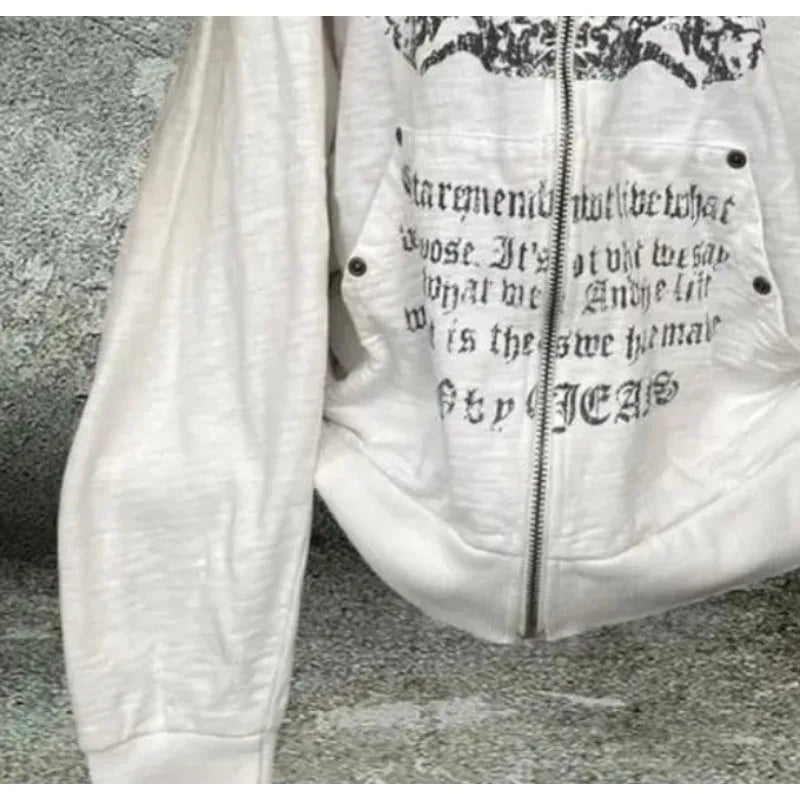 Gohic Vintage Sweatshirts Women's Jackets White Print Tunic Hooded Y2k Coat Streetwear Fashion Casual Hoodies Tops Ropa Mujer