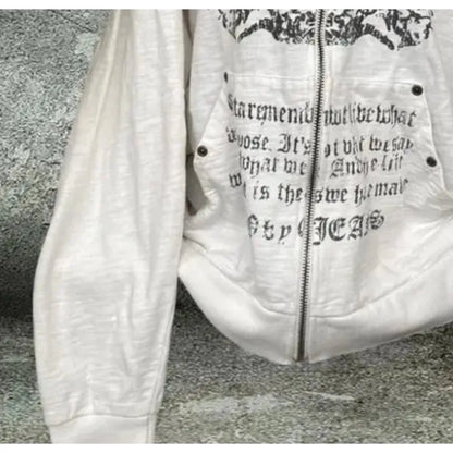 Gohic Vintage Sweatshirts Women's Jackets White Print Tunic Hooded Y2k Coat Streetwear Fashion Casual Hoodies Tops Ropa Mujer