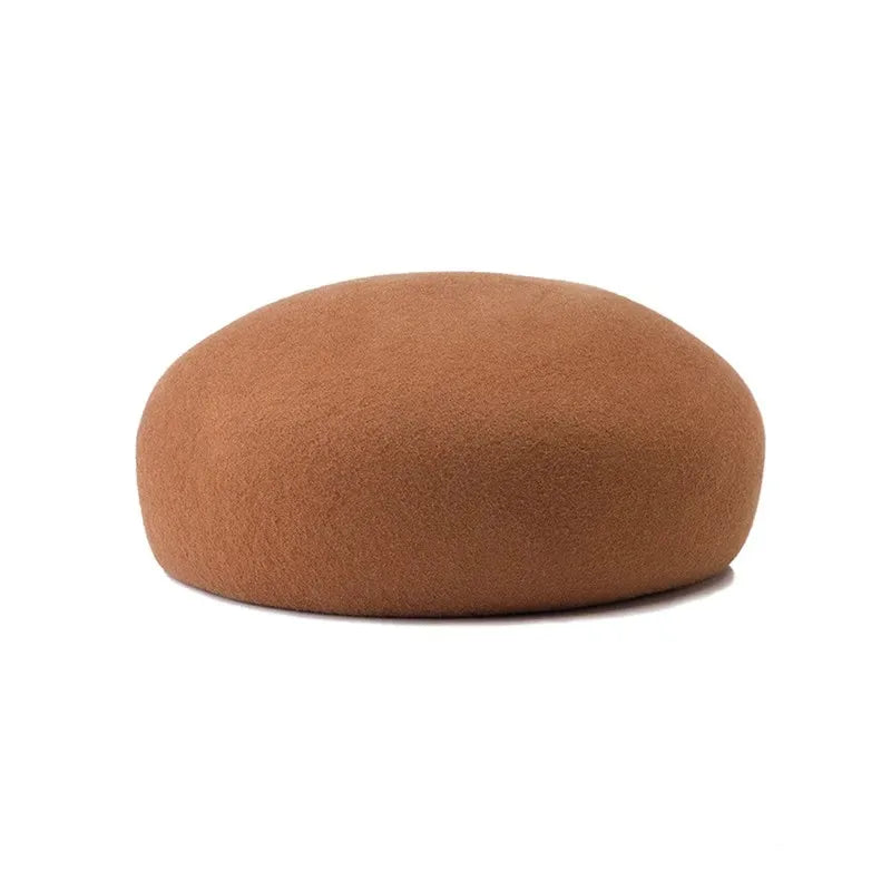 Women Wool Felt Berets Hat Vintage Hard Top Concave Top Fedoras Hats Wedding Fascinator Hats Wedding Cocktail Party Pillbox Cap