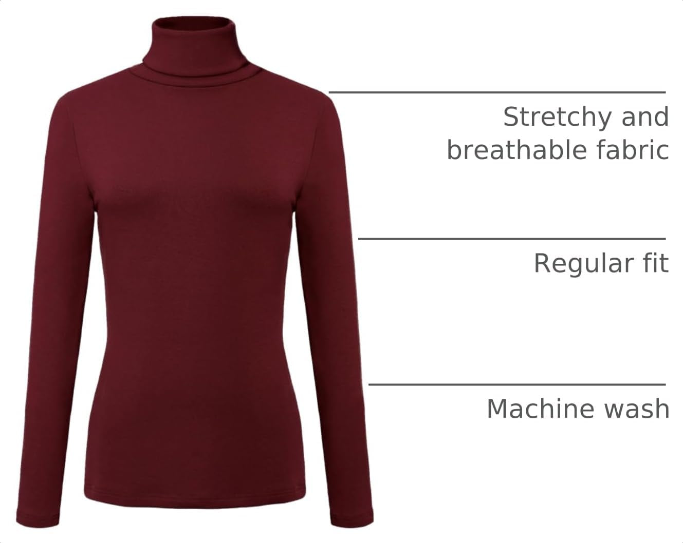 Women'S Long Sleeve Turtleneck Slim Fitted T Shirts Basic Stretch Tee Tops
