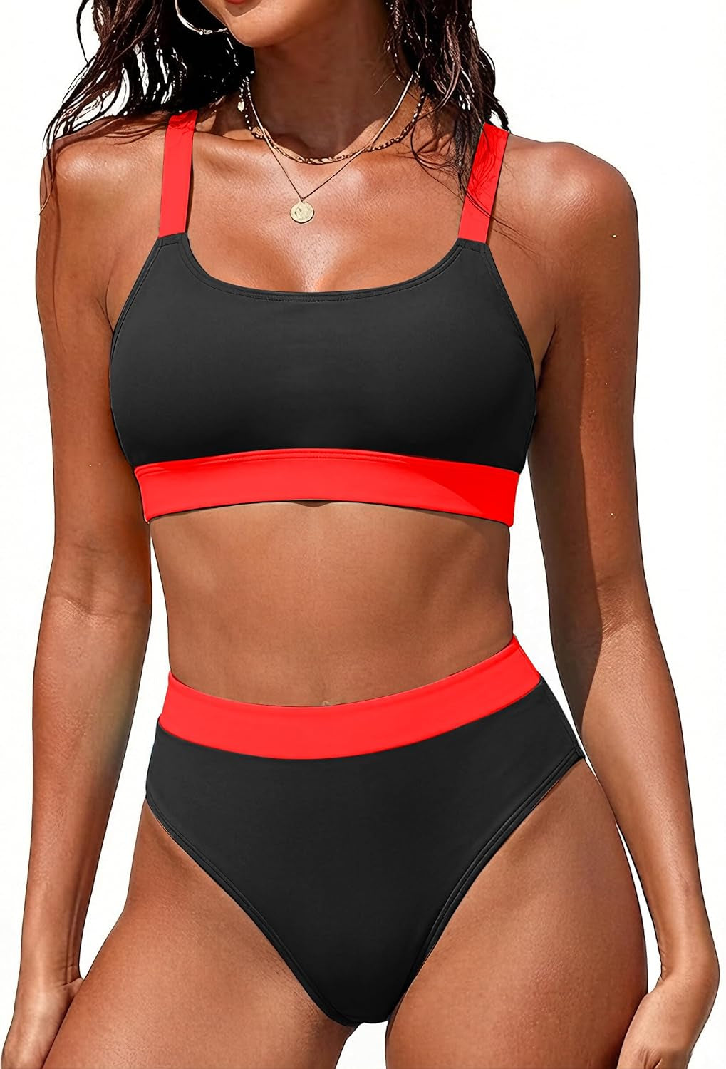 Women High Waisted Bikini Sets Two Piece Sporty Swimsuit Modest