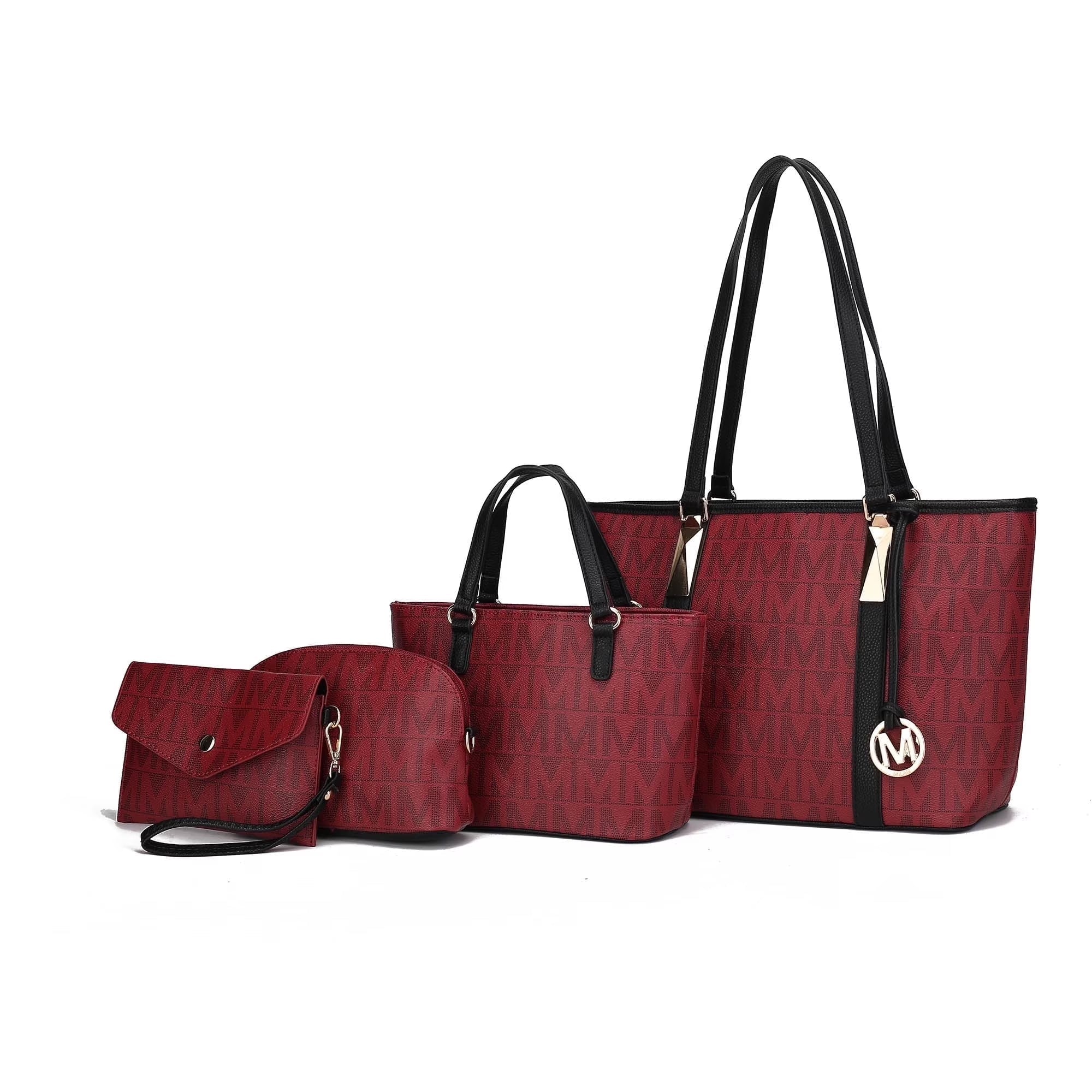by Mia K. Marimar Women'S Tote Bag with Pouch and Wristlet, Signature 4 Piece Set - Burgundy Red - Miki Guru Store US
