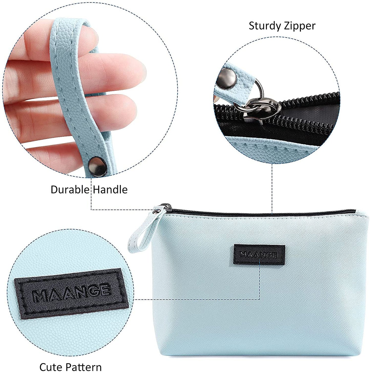Cosmetic Bags for Women Small Makeup Bag for Purse Pu Leather Makeup Pouch Travel Makeup Bag with Zipper Make up Bag for Travelling - Miki Guru Store US
