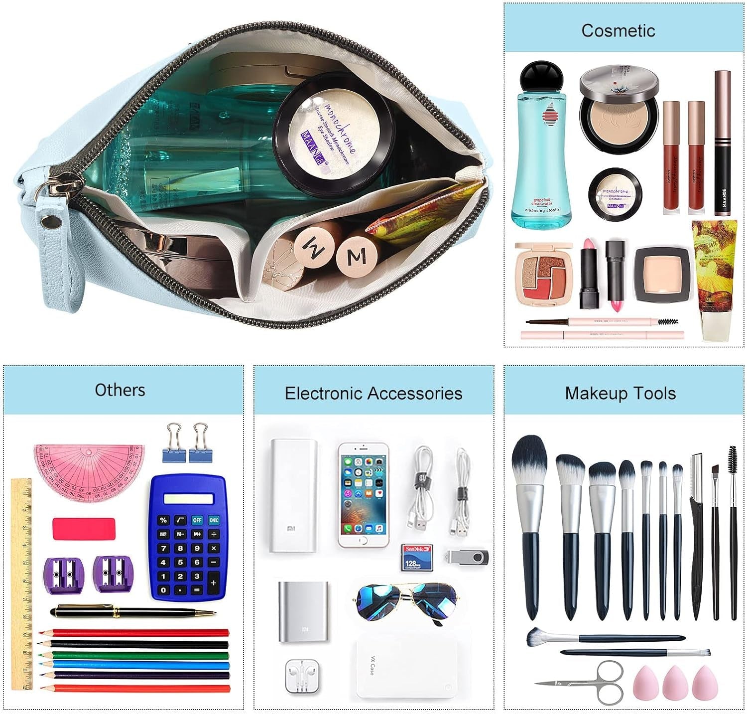 Cosmetic Bags for Women Small Makeup Bag for Purse Pu Leather Makeup Pouch Travel Makeup Bag with Zipper Make up Bag for Travelling - Miki Guru Store US